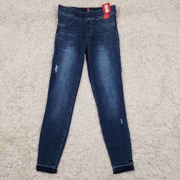 Spanx Distressed Jeans Womens Small Blue Ankle Skinny Medium Wash Stretch Pants